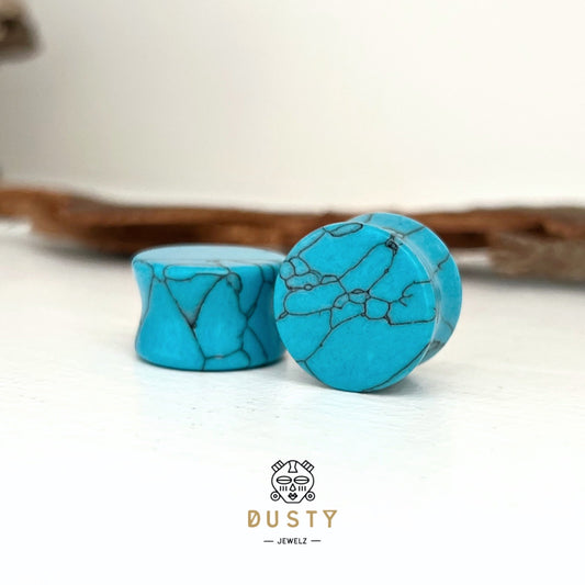 Blue Turquoise Plugs | Double Flare - DustyJewelz