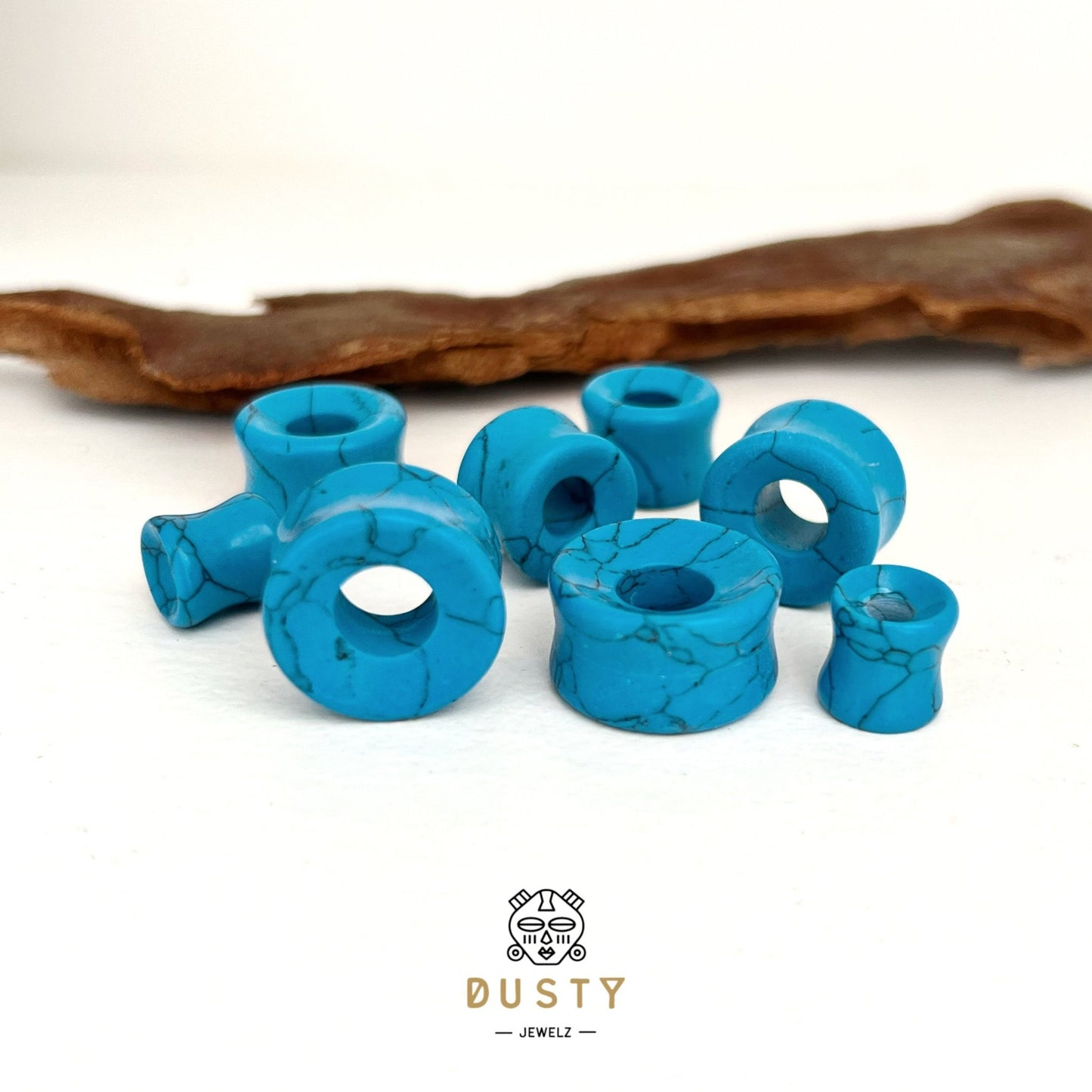 Blue Turquoise Stone Tunnels | Double Flare - DustyJewelz