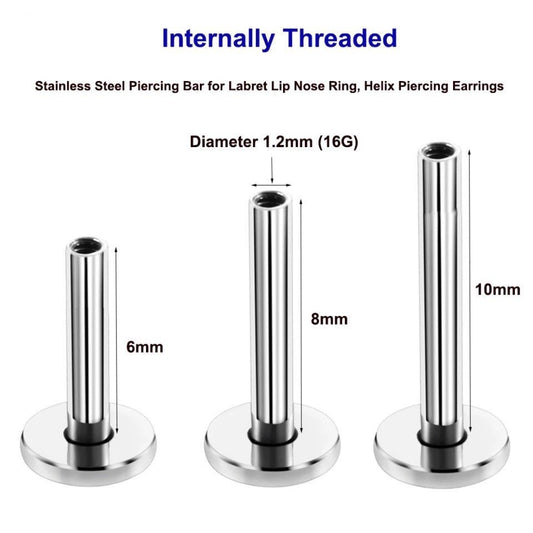 Body Piercing Jewellery Parts | Labret Rod Internally Threaded | Medusa | Monroe | Nostril - DustyJewelz