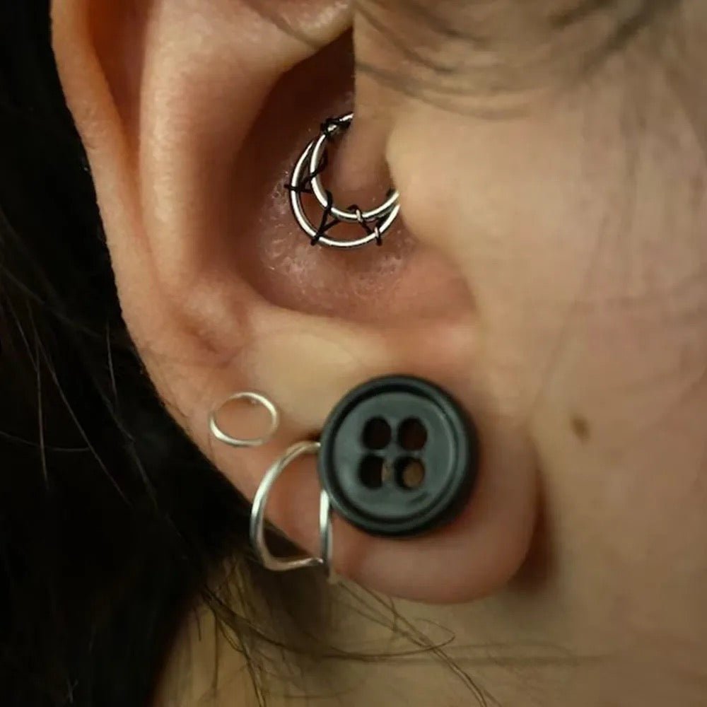 Button Ear Plugs | Single Flare Rubber O- Ring | Stainless Steel - DustyJewelz