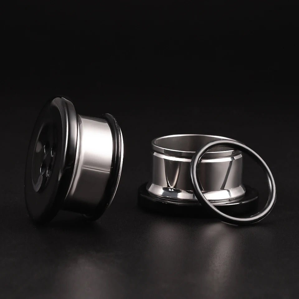 Button Ear Plugs | Single Flare Rubber O- Ring | Stainless Steel - DustyJewelz