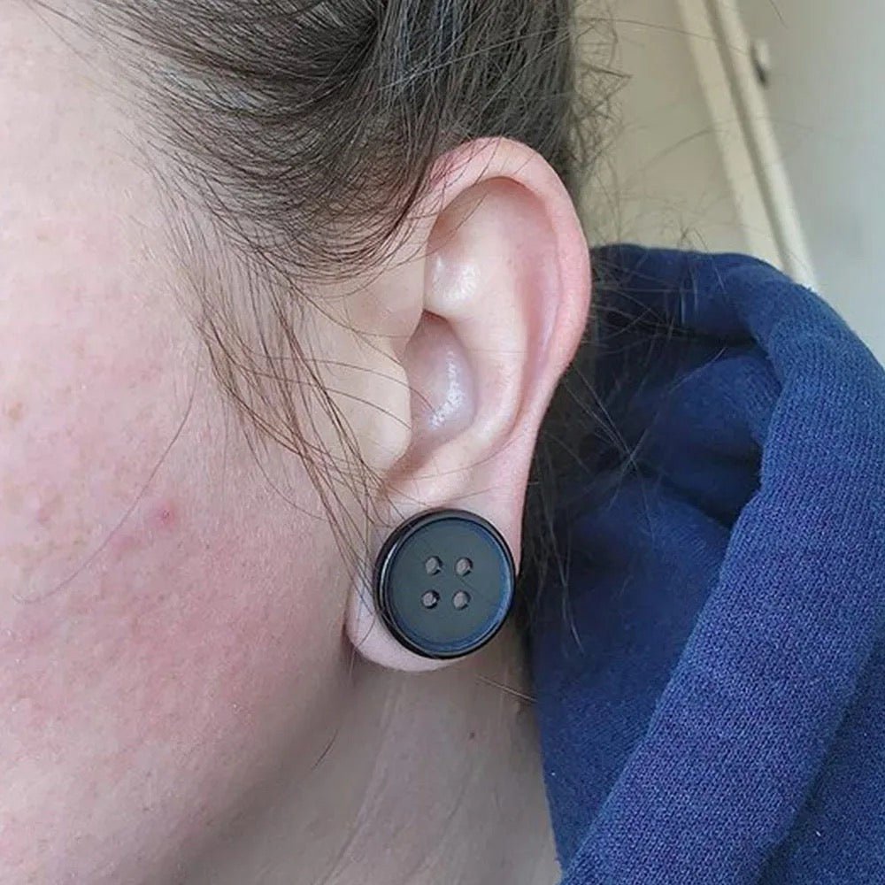 Button Ear Plugs | Single Flare Rubber O- Ring | Stainless Steel - DustyJewelz