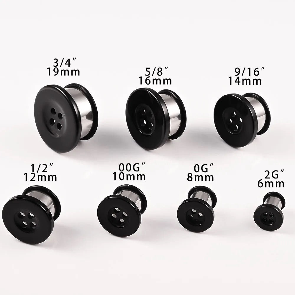 Button Ear Plugs | Single Flare Rubber O- Ring | Stainless Steel - DustyJewelz