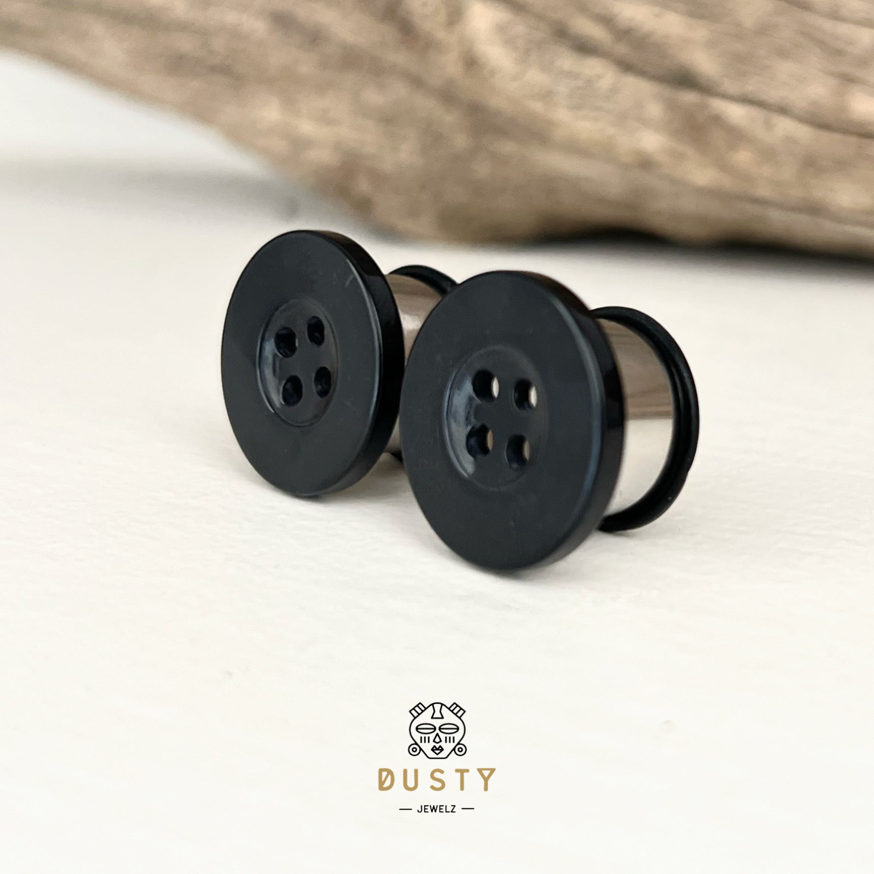 Button Ear Plugs | Single Flare Rubber O- Ring | Stainless Steel - DustyJewelz