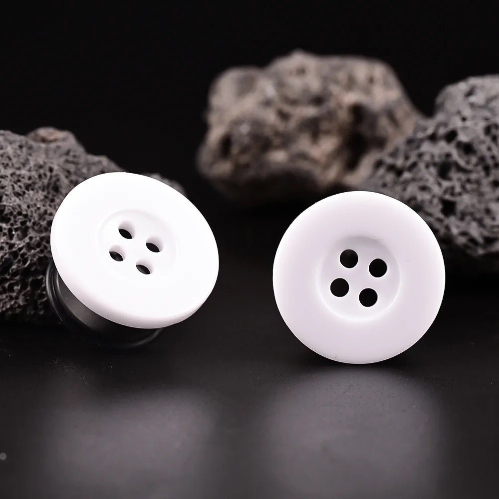 Button Ear Plugs | Single Flare Rubber O- Ring | Stainless Steel - DustyJewelz