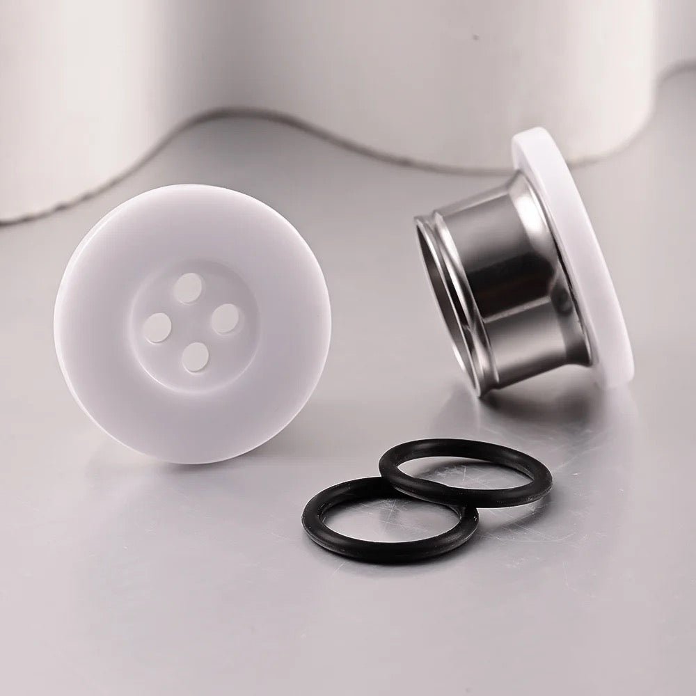 Button Ear Plugs | Single Flare Rubber O- Ring | Stainless Steel - DustyJewelz
