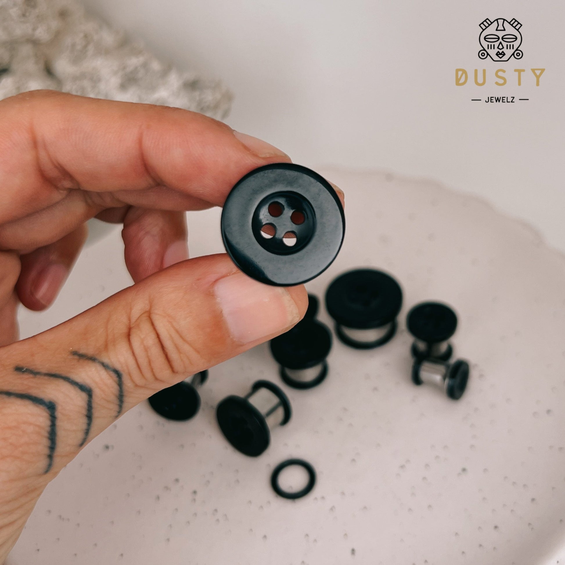 Button Ear Plugs | Single Flare Rubber O- Ring | Stainless Steel - DustyJewelz