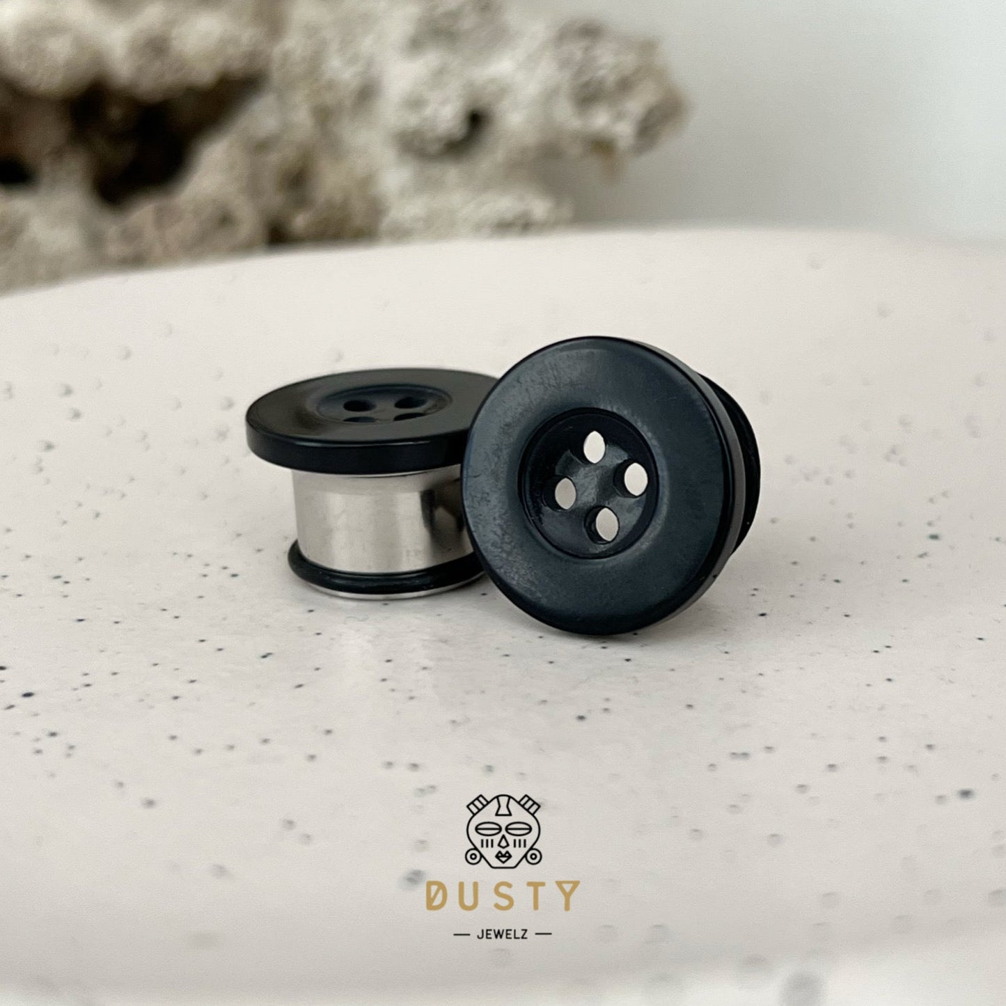 Button Ear Plugs | Single Flare Rubber O- Ring | Stainless Steel - DustyJewelz
