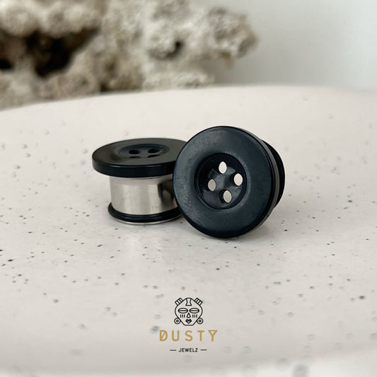 Button Ear Plugs | Single Flare Rubber O- Ring | Stainless Steel - DustyJewelz