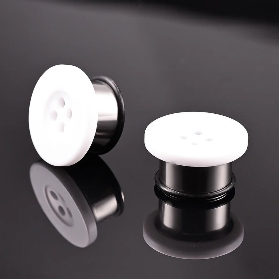 Button Ear Plugs | Single Flare Rubber O- Ring | Stainless Steel - DustyJewelz