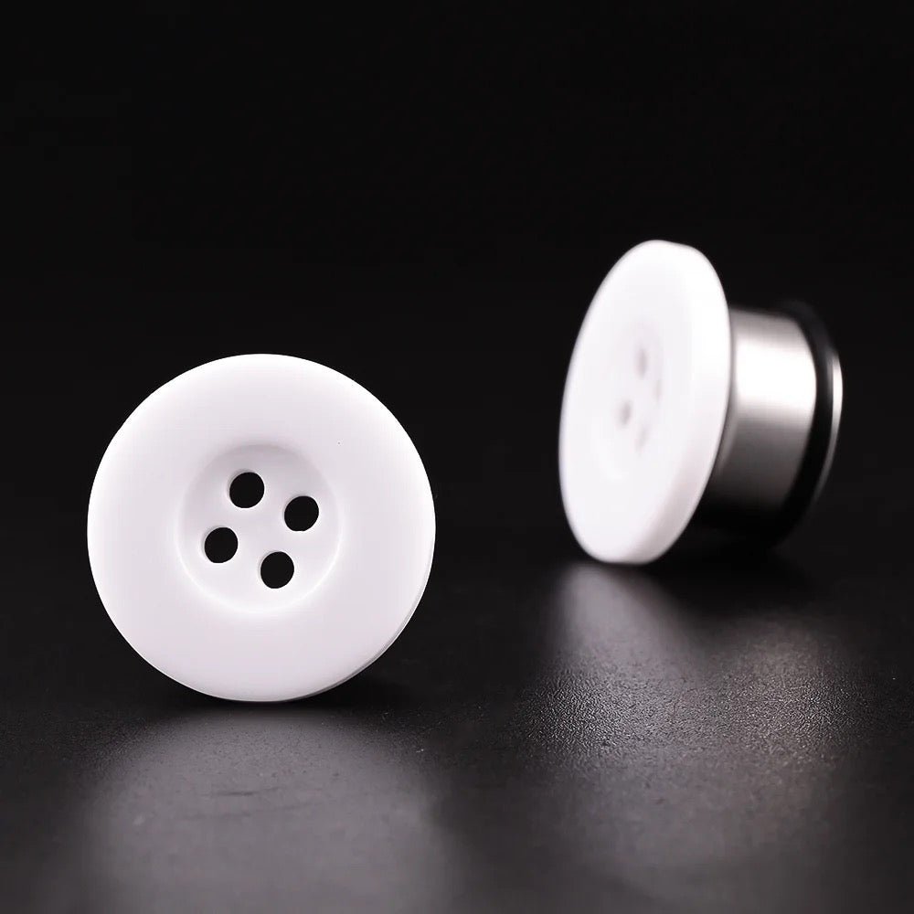 Button Ear Plugs | Single Flare Rubber O- Ring | Stainless Steel - DustyJewelz