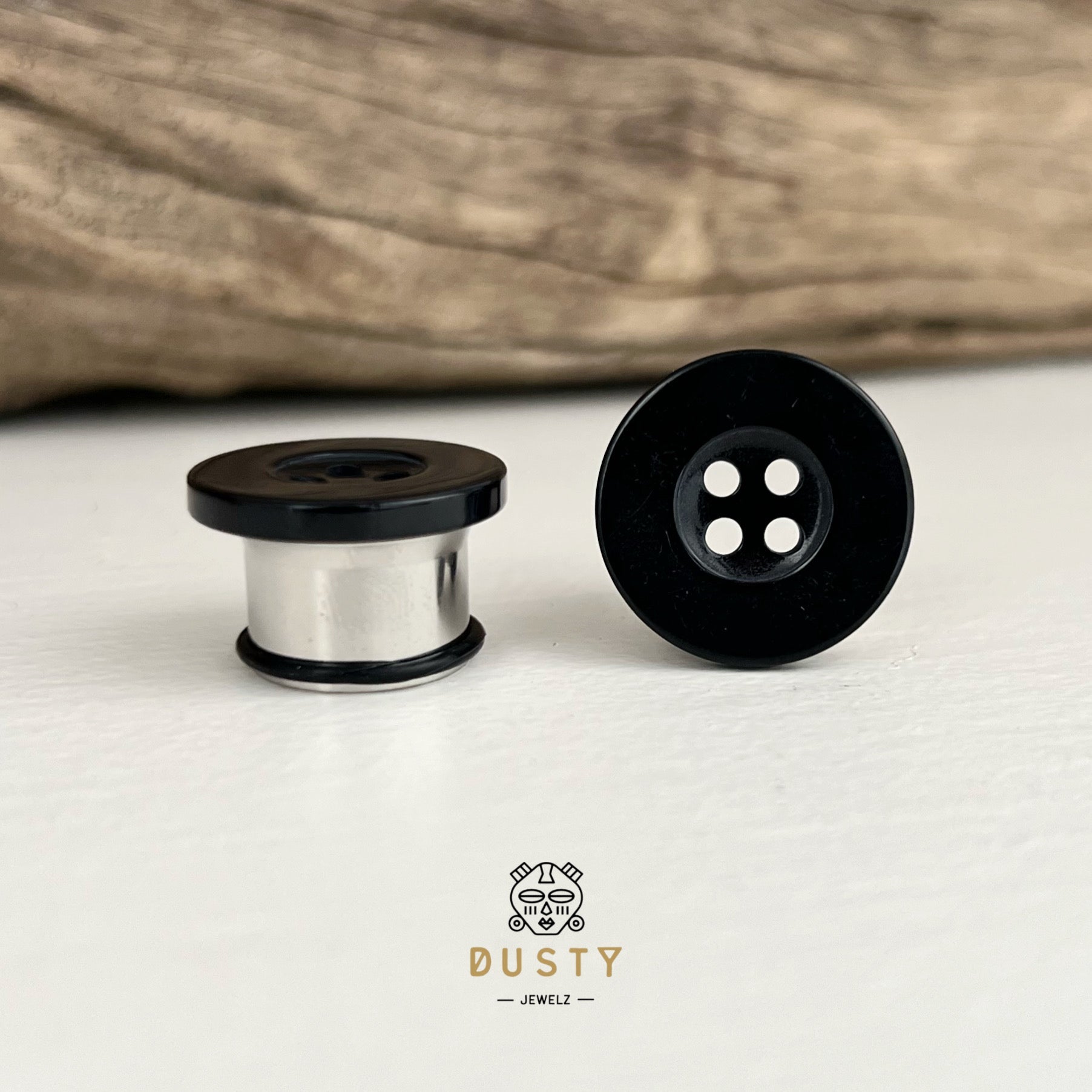 Button Ear Plugs | Single Flare Rubber O- Ring | Stainless Steel - DustyJewelz