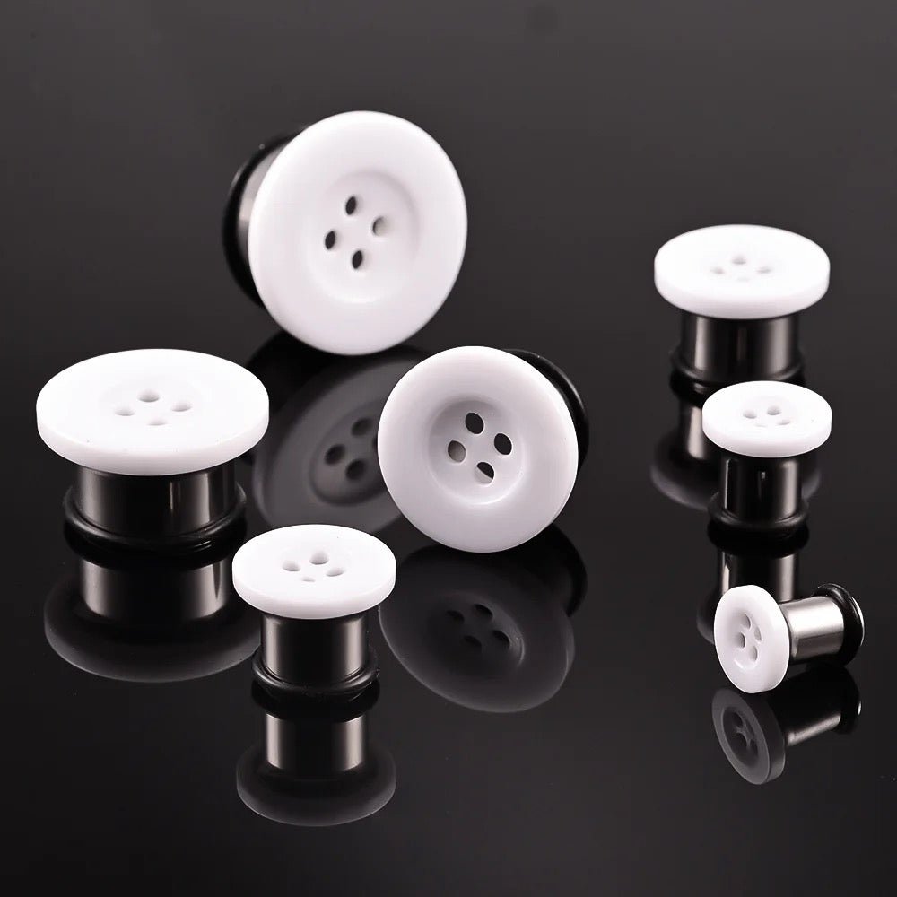 Button Ear Plugs | Single Flare Rubber O- Ring | Stainless Steel - DustyJewelz