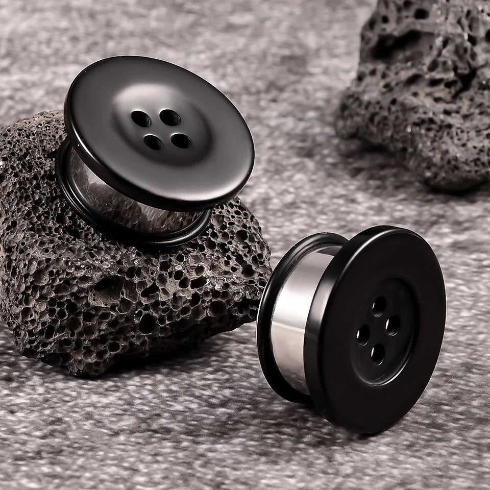 Button Ear Plugs | Single Flare Rubber O- Ring | Stainless Steel - DustyJewelz