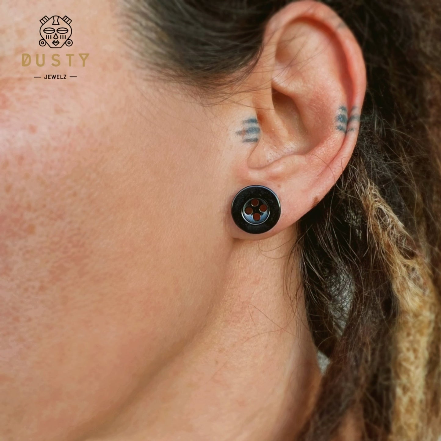 Button Ear Plugs | Single Flare Rubber O- Ring | Stainless Steel - DustyJewelz