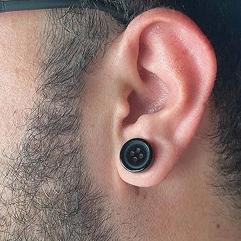 Button Ear Plugs | Single Flare Rubber O- Ring | Stainless Steel - DustyJewelz