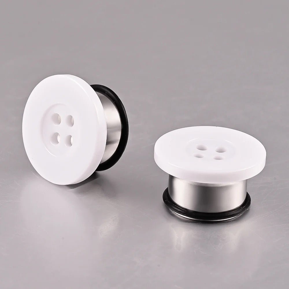 Button Ear Plugs | Single Flare Rubber O- Ring | Stainless Steel - DustyJewelz