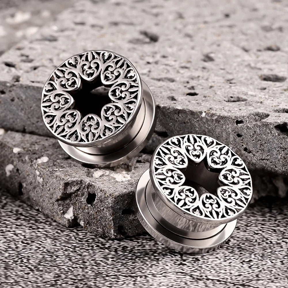 Carved Mandala Tunnels | Screw Back Plugs - DustyJewelz