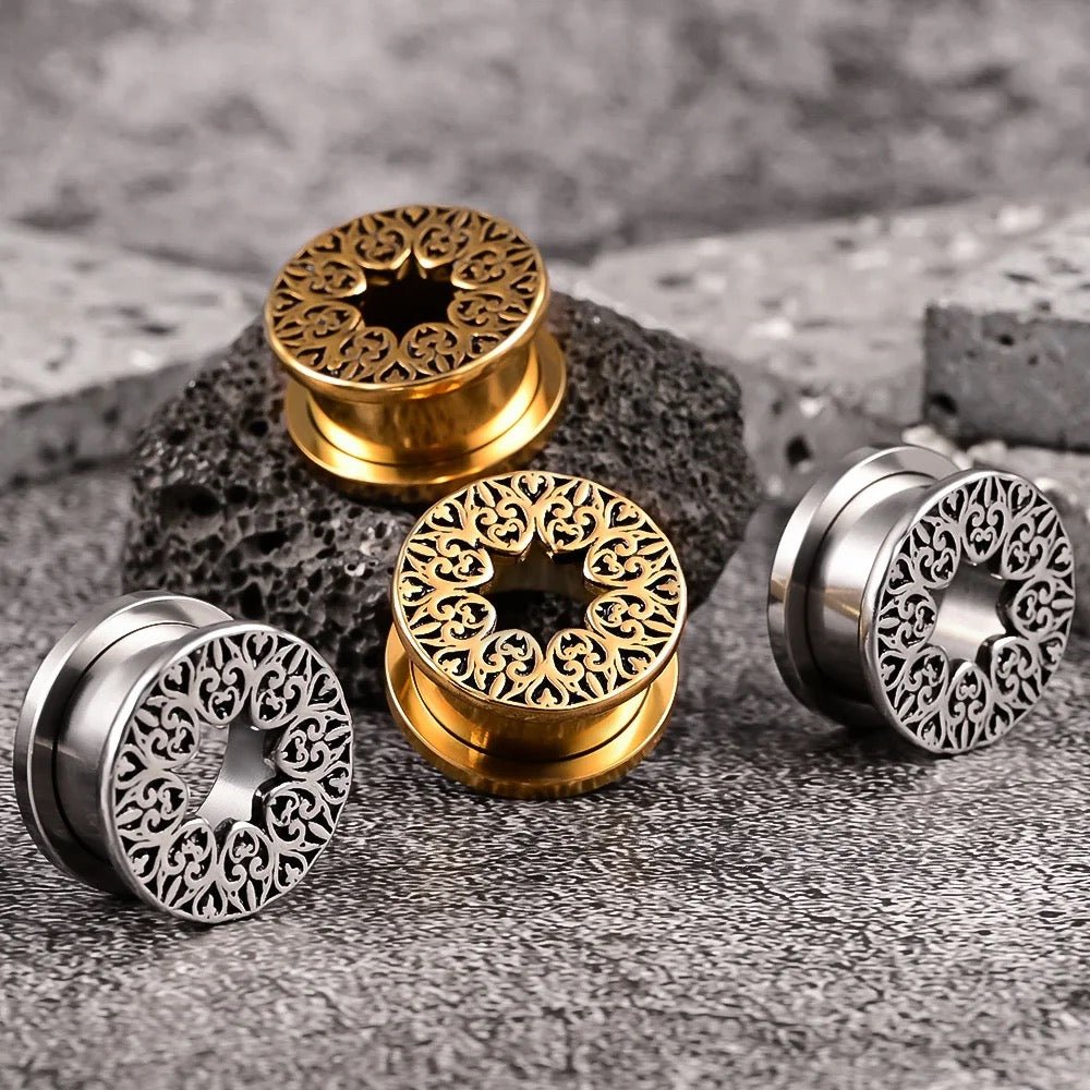 Carved Mandala Tunnels | Screw Back Plugs - DustyJewelz