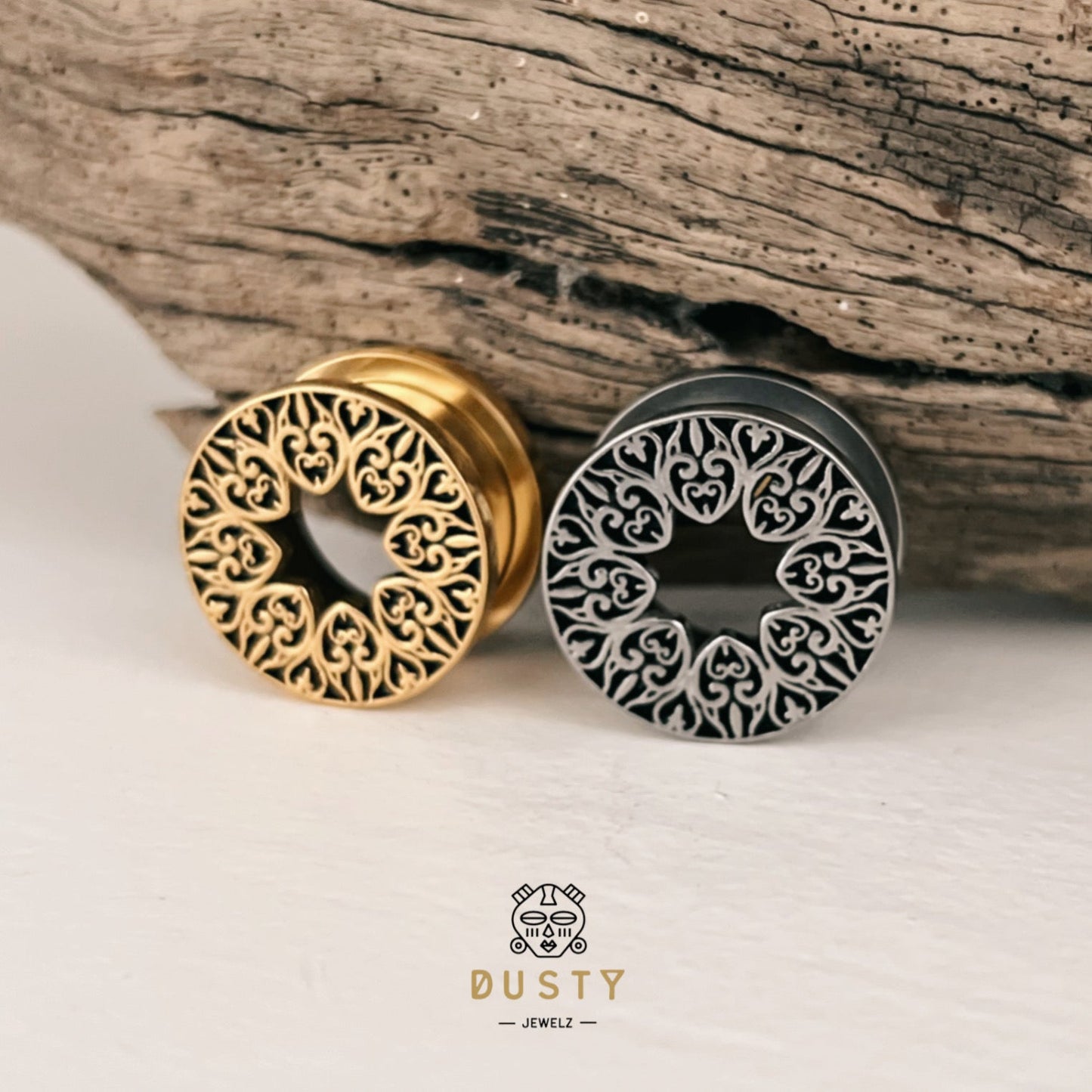 Carved Mandala Tunnels | Screw Back Plugs - DustyJewelz