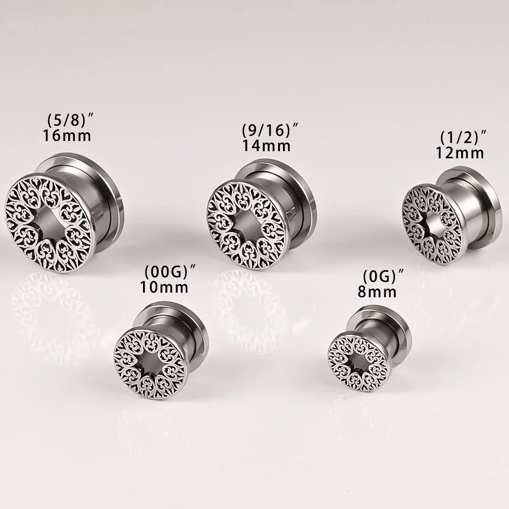 Carved Mandala Tunnels | Screw Back Plugs - DustyJewelz