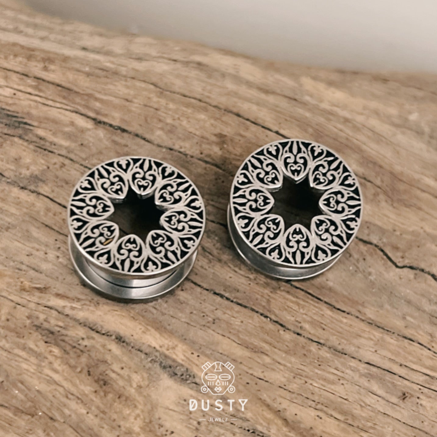 Carved Mandala Tunnels | Screw Back Plugs - DustyJewelz