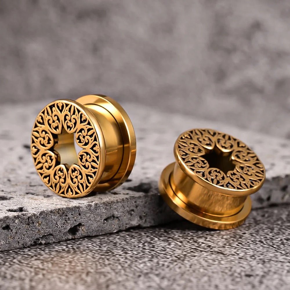 Carved Mandala Tunnels | Screw Back Plugs - DustyJewelz