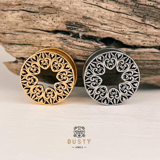 Carved Mandala Tunnels | Screw Back Plugs - DustyJewelz