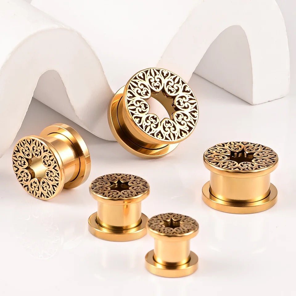 Carved Mandala Tunnels | Screw Back Plugs - DustyJewelz