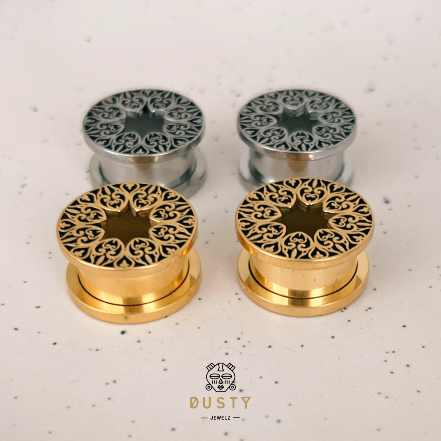 Carved Mandala Tunnels | Screw Back Plugs - DustyJewelz