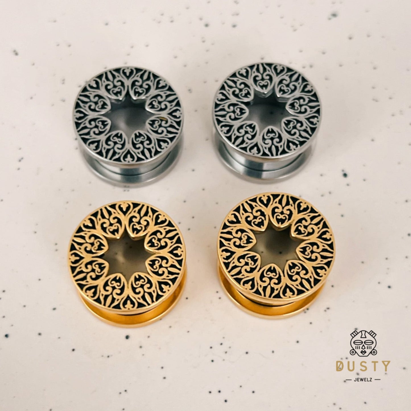 Carved Mandala Tunnels | Screw Back Plugs - DustyJewelz