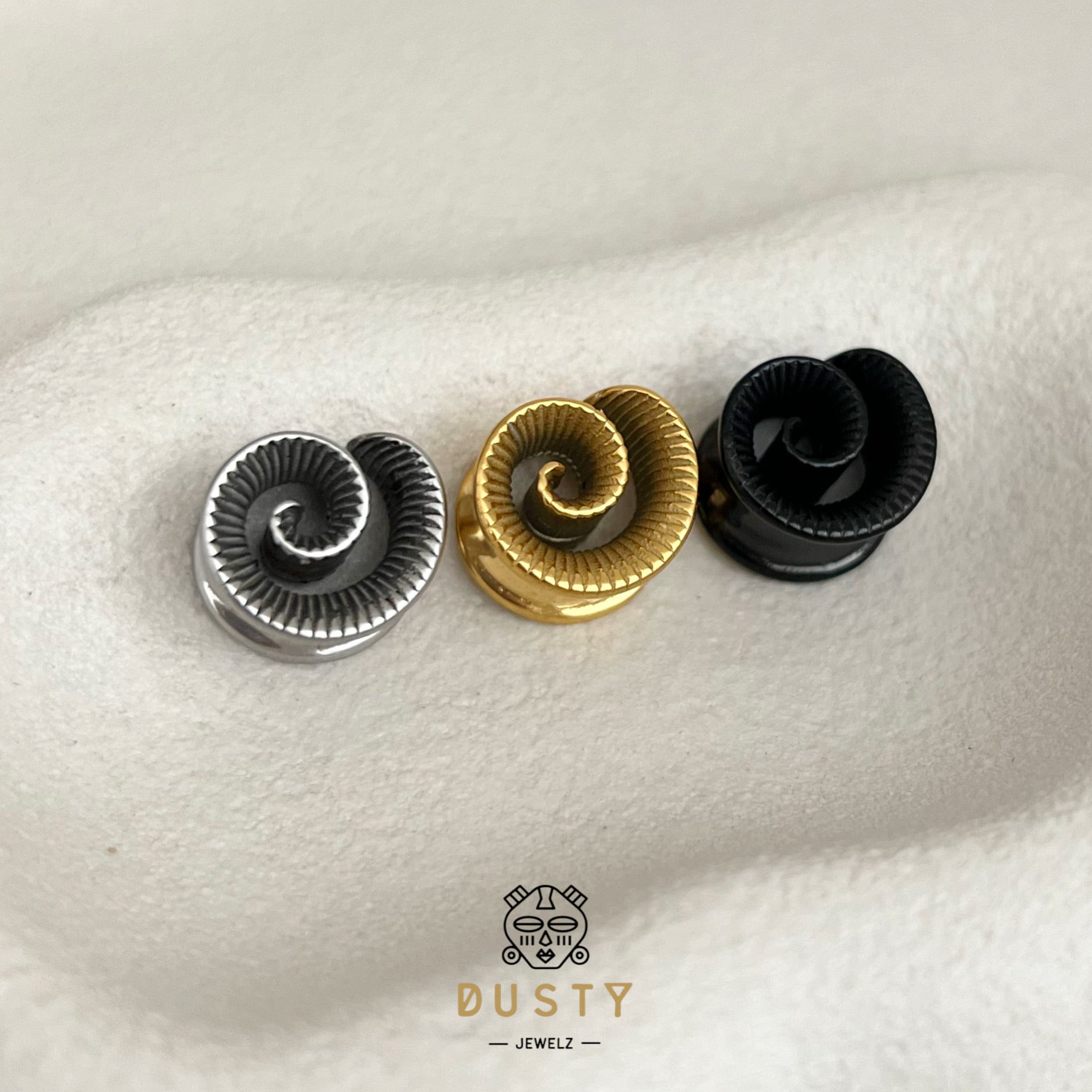 Carved Swirl Ear Saddle Spreader | Spiral Steel Tunnels - DustyJewelz