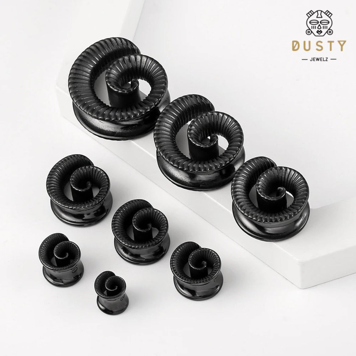 Carved Swirl Ear Saddle Spreader | Spiral Steel Tunnels - DustyJewelz