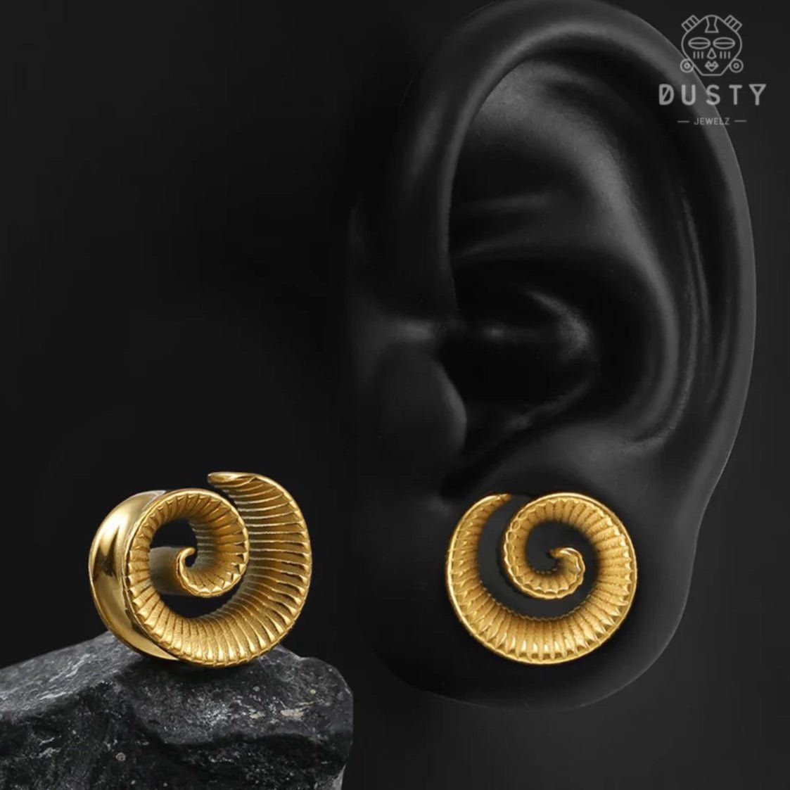 Carved Swirl Ear Saddle Spreader | Spiral Steel Tunnels - DustyJewelz