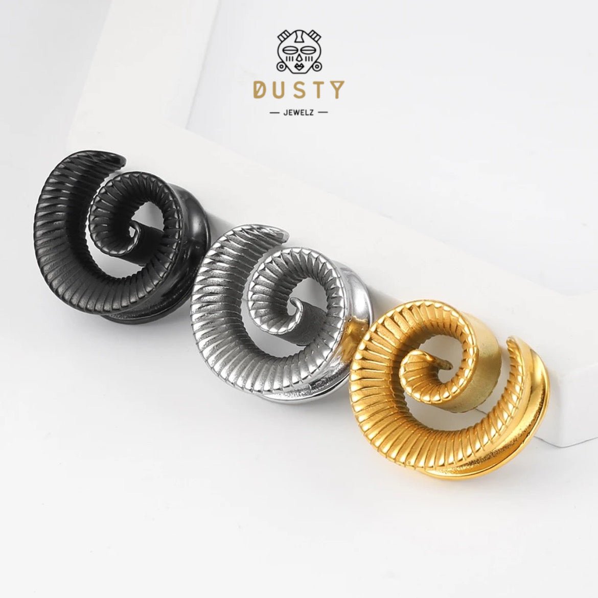 Carved Swirl Ear Saddle Spreader | Spiral Steel Tunnels - DustyJewelz