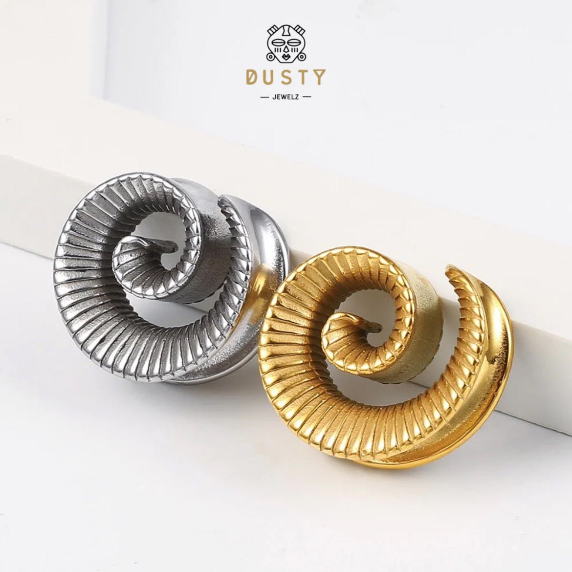 Carved Swirl Ear Saddle Spreader | Spiral Steel Tunnels - DustyJewelz