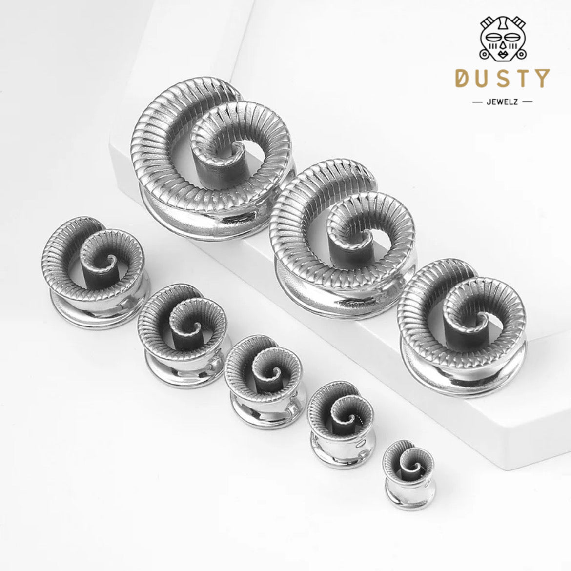 Carved Swirl Ear Saddle Spreader | Spiral Steel Tunnels - DustyJewelz