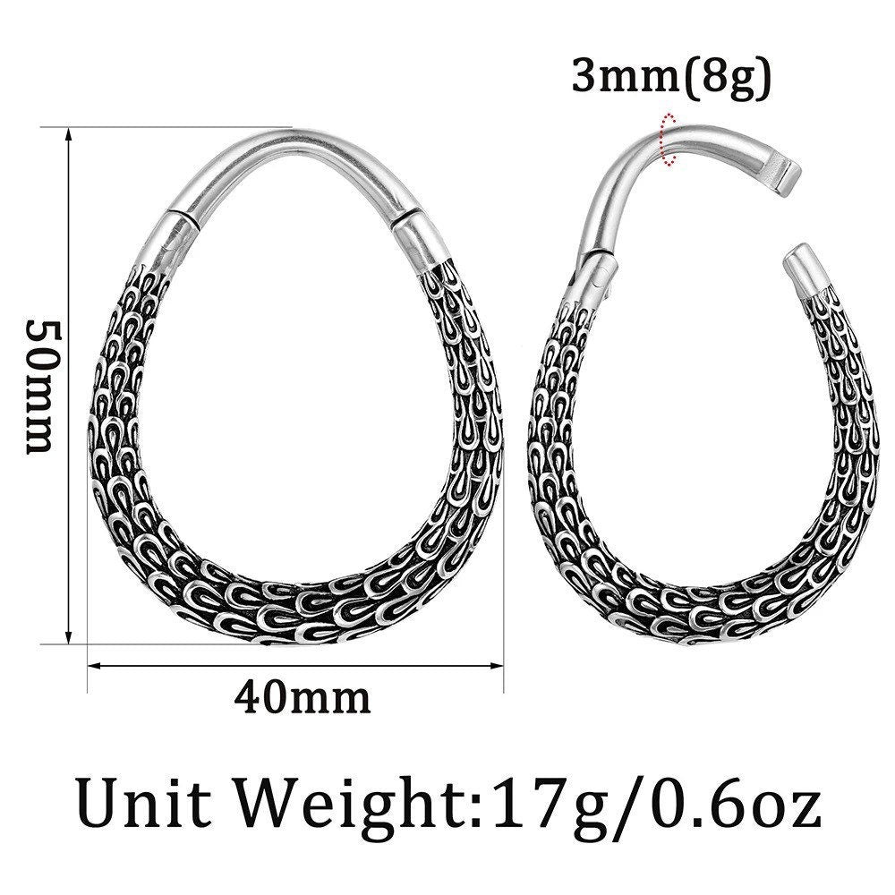 Carved Teardrop Hoop Ear Weights | Vintage Hangers - DustyJewelz