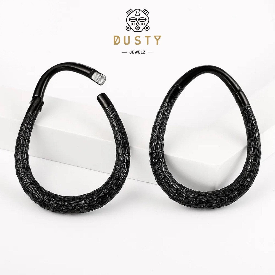 Carved Teardrop Hoop Ear Weights | Vintage Hangers - DustyJewelz