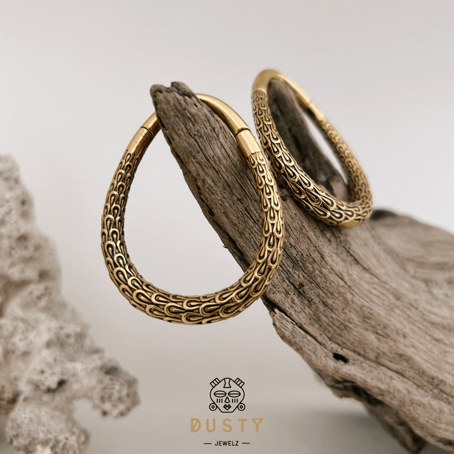 Carved Teardrop Hoop Ear Weights | Vintage Hangers - DustyJewelz