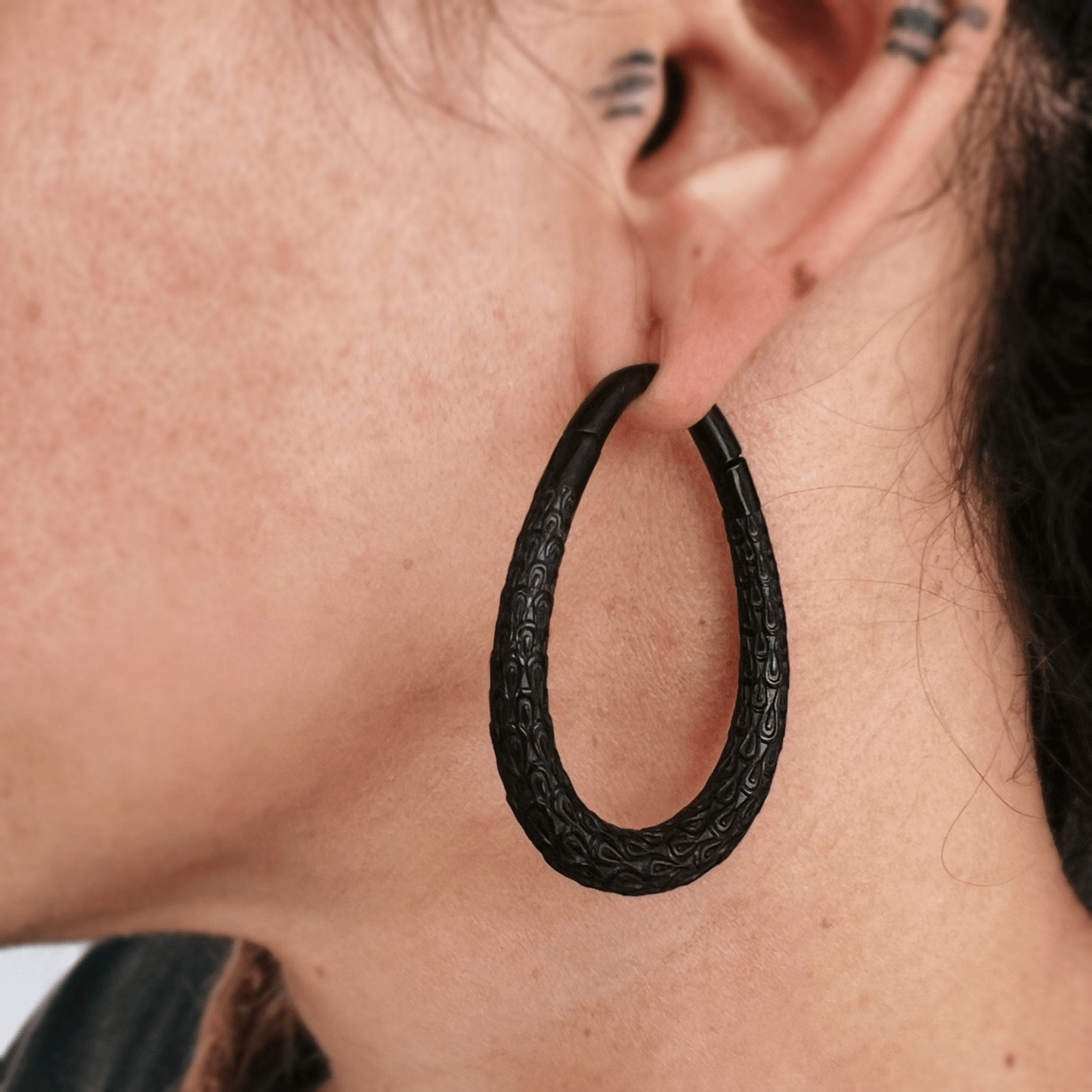 Carved Teardrop Hoop Ear Weights | Vintage Hangers - DustyJewelz