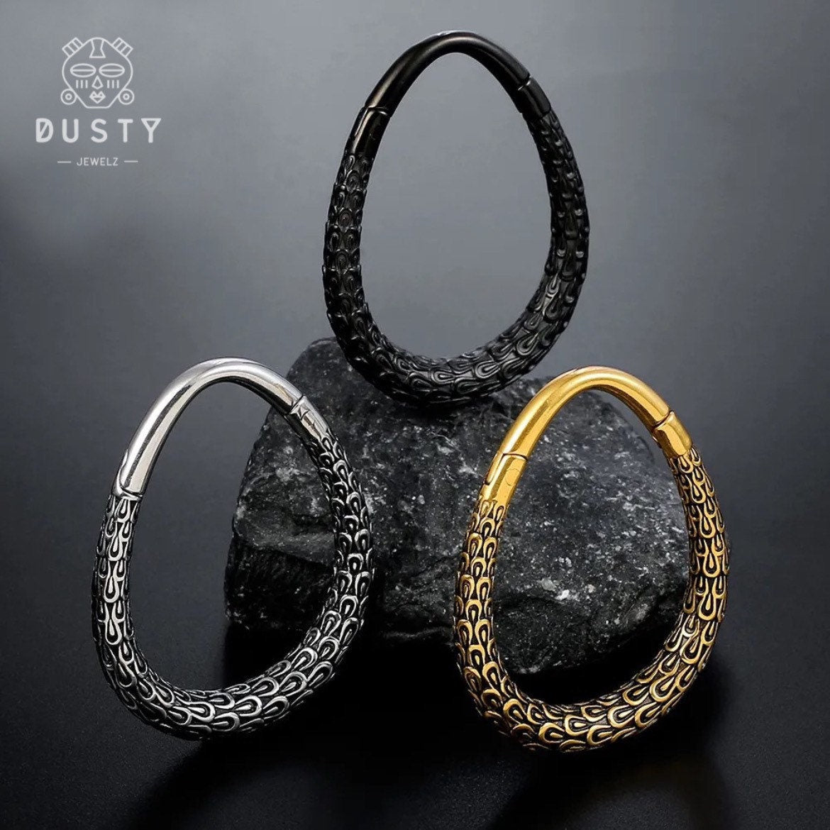 Carved Teardrop Hoop Ear Weights | Vintage Hangers - DustyJewelz