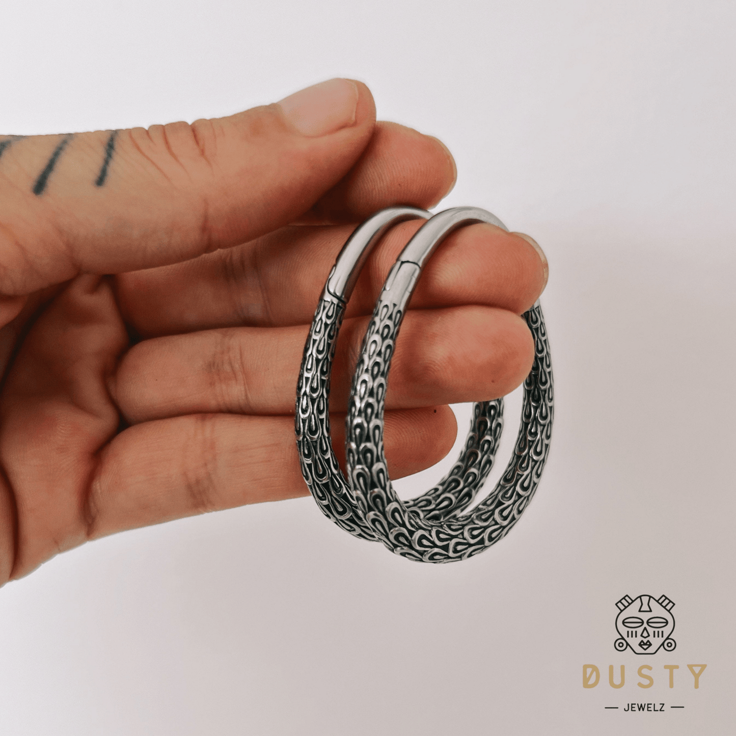 Carved Teardrop Hoop Ear Weights | Vintage Hangers - DustyJewelz