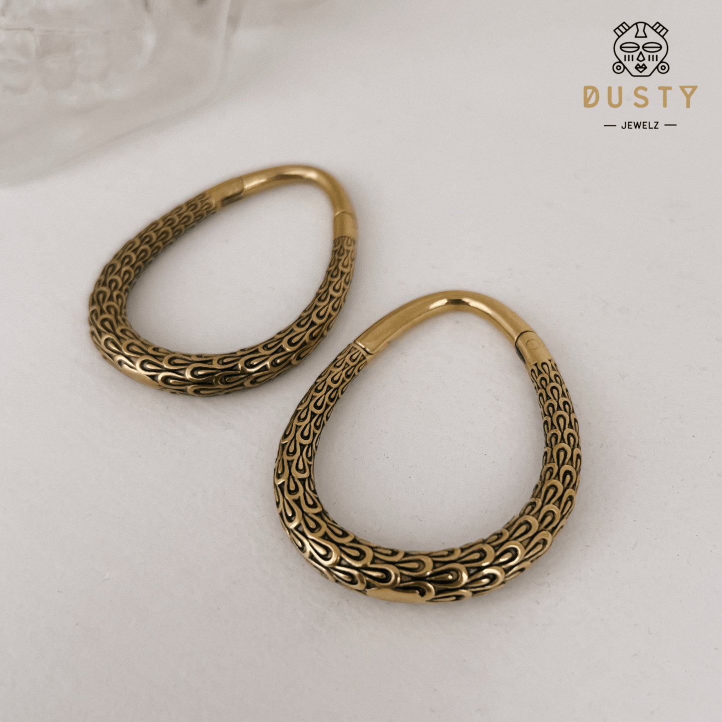 Carved Teardrop Hoop Ear Weights | Vintage Hangers - DustyJewelz