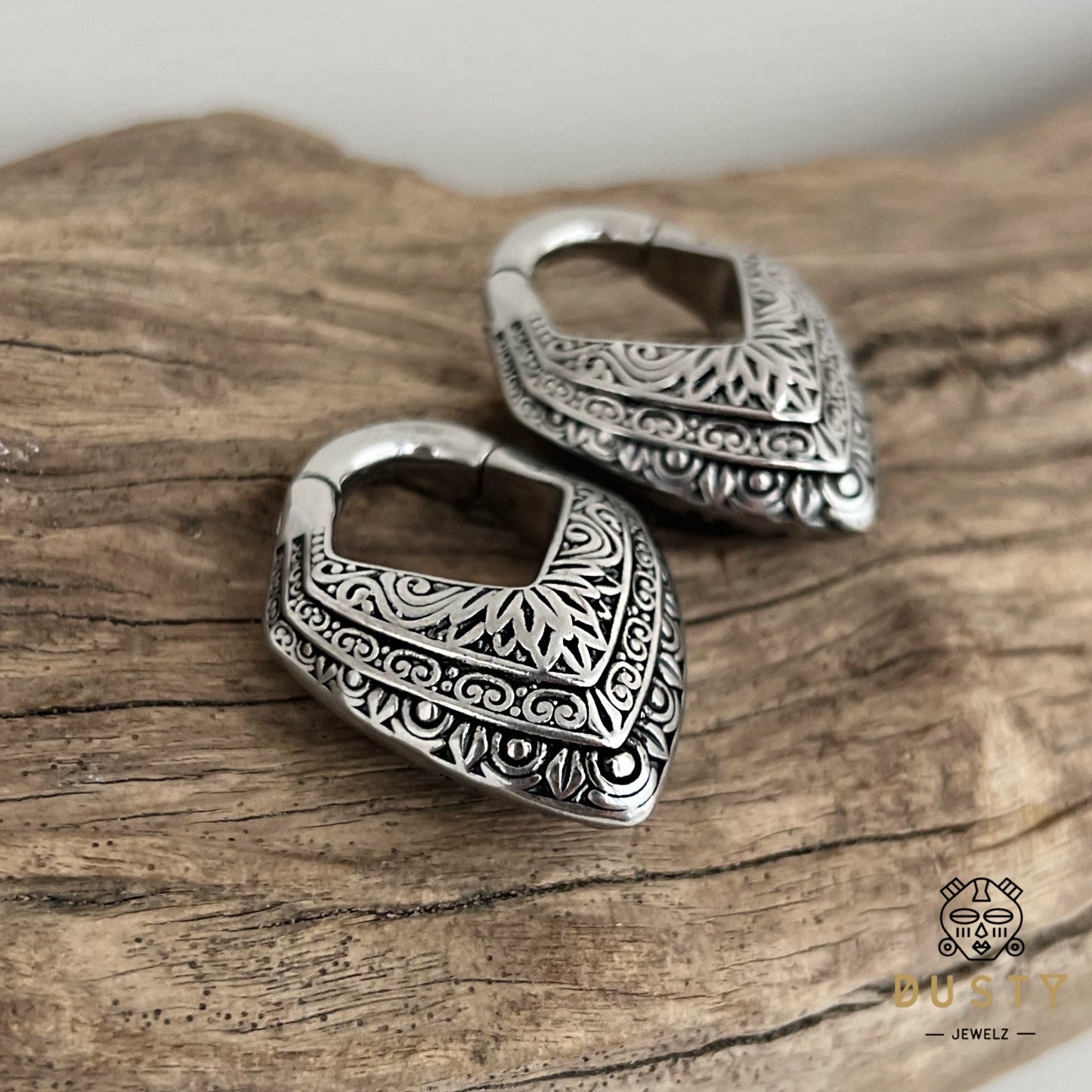 Carved Triangle Ear Weights | Magnetic Lobe Hangers - DustyJewelz