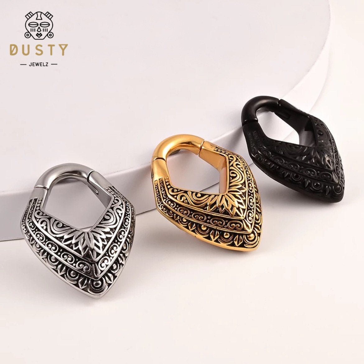 Carved Triangle Ear Weights | Magnetic Lobe Hangers - DustyJewelz