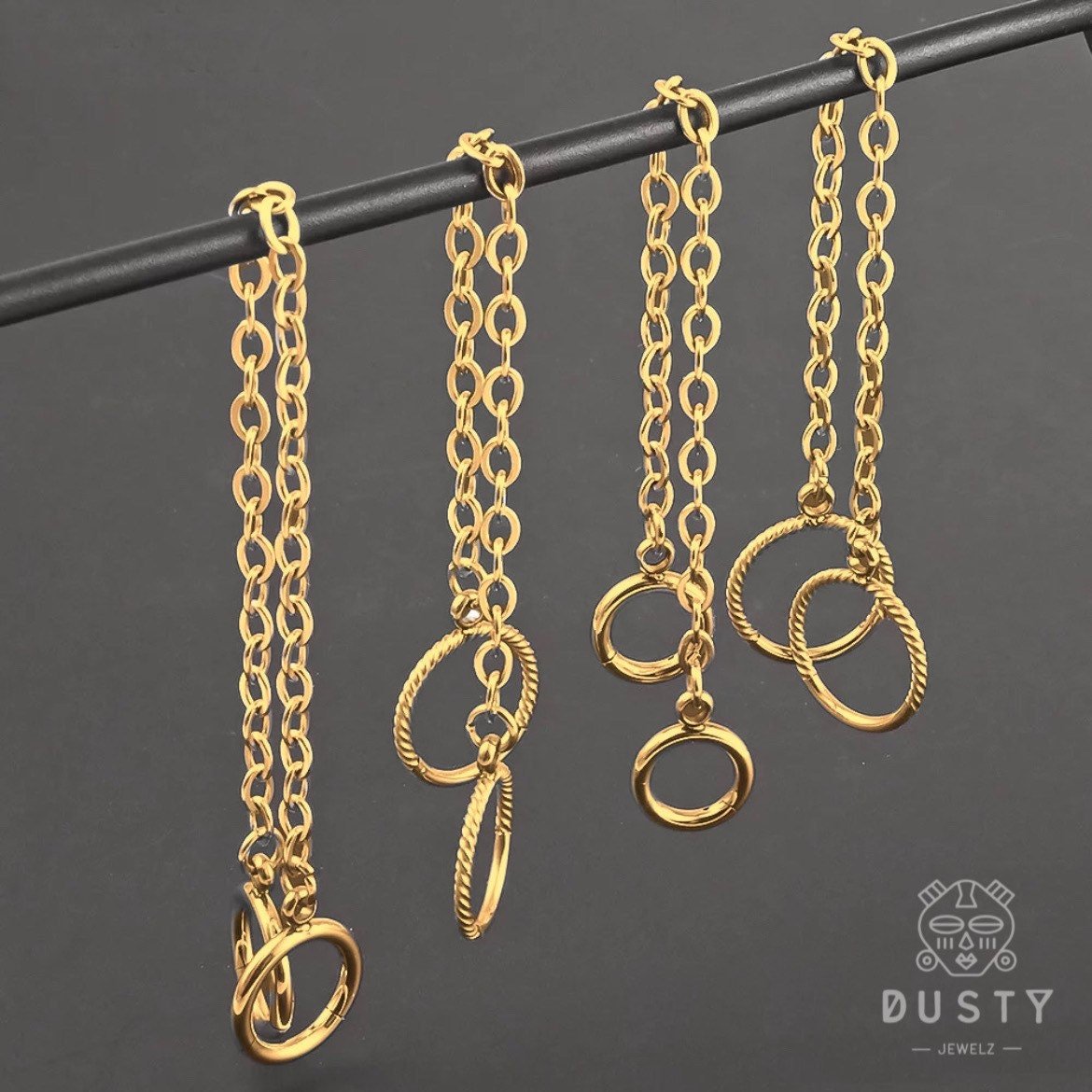 Chain Ring Stack For Stretched Ears - DustyJewelz