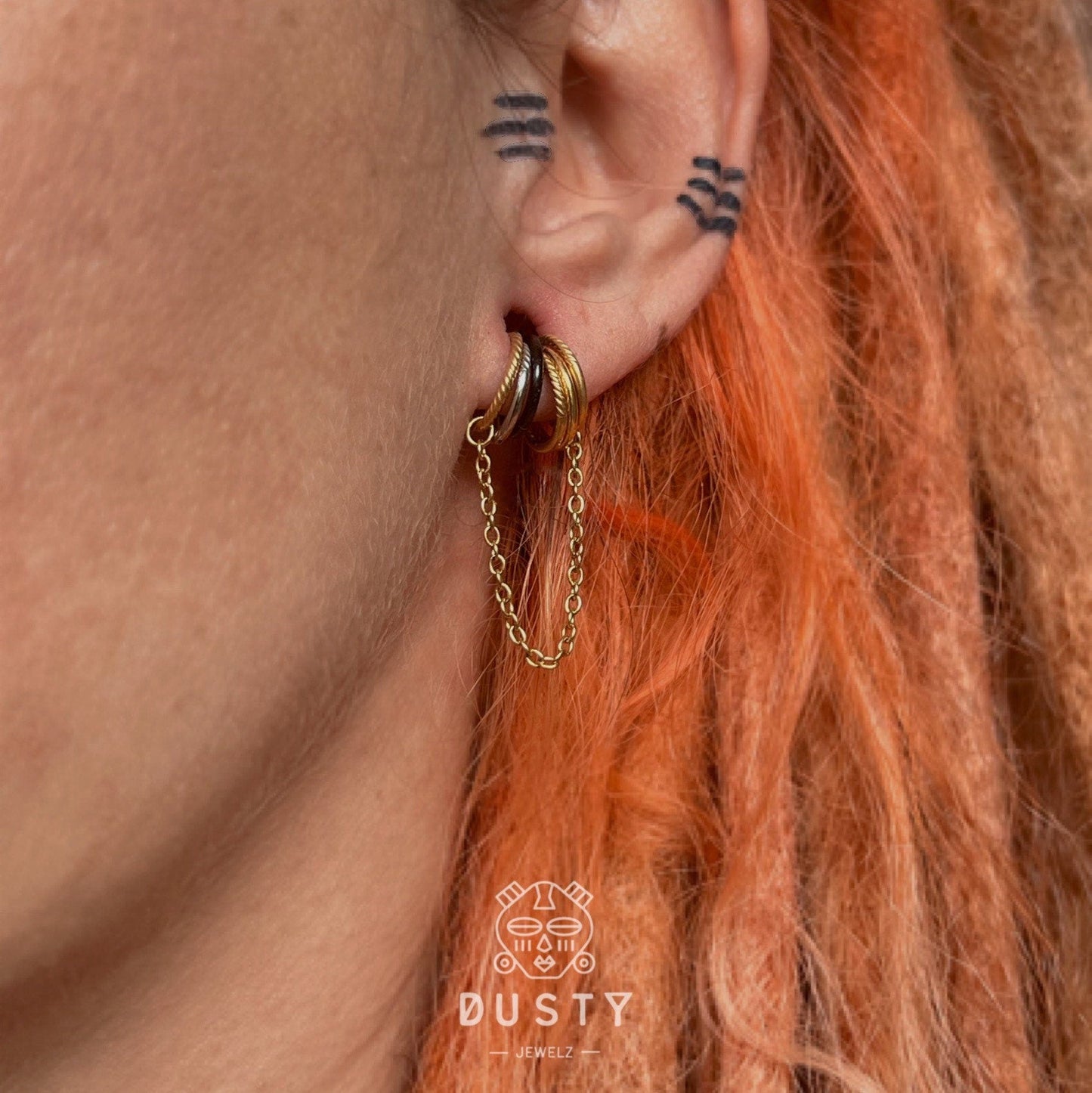 Chain Ring Stack For Stretched Ears - DustyJewelz