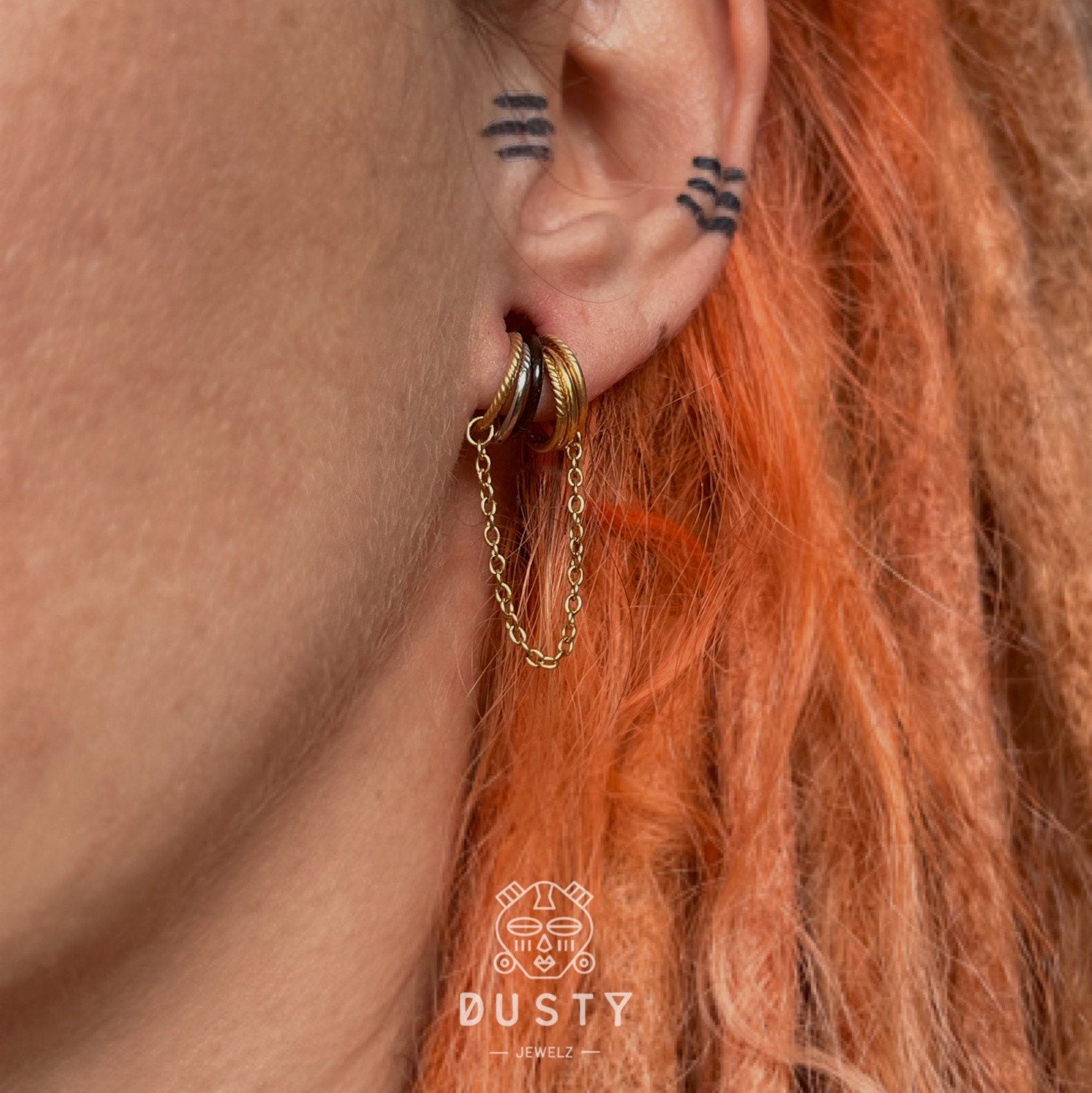 Chain Ring Stack For Stretched Ears - DustyJewelz