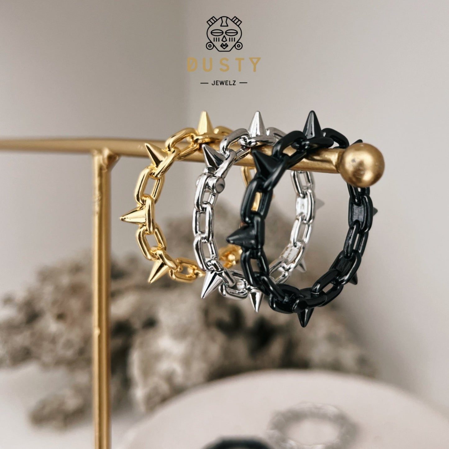 Chain Spike Ear Weights | Hinged Lobe Hoop Hangers - DustyJewelz